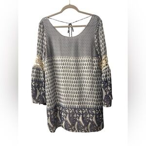 Ing Blue and Cream Patterned Blouse